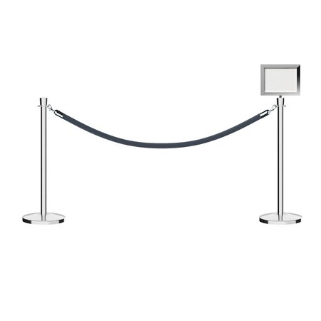 MONTOUR LINE Stanchion Post & Rope Kit Pol.Steel, 2CrownTop 1Gray Rope 8.5x11H Sign C-Kit-1-PS-CN-1-Tapped-1-8511-H-1-PVR-GY-PS
